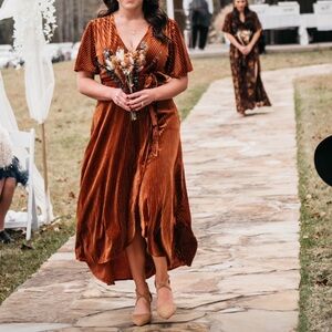 Simple Brown Sleeveless V-Neck Midi Sundress